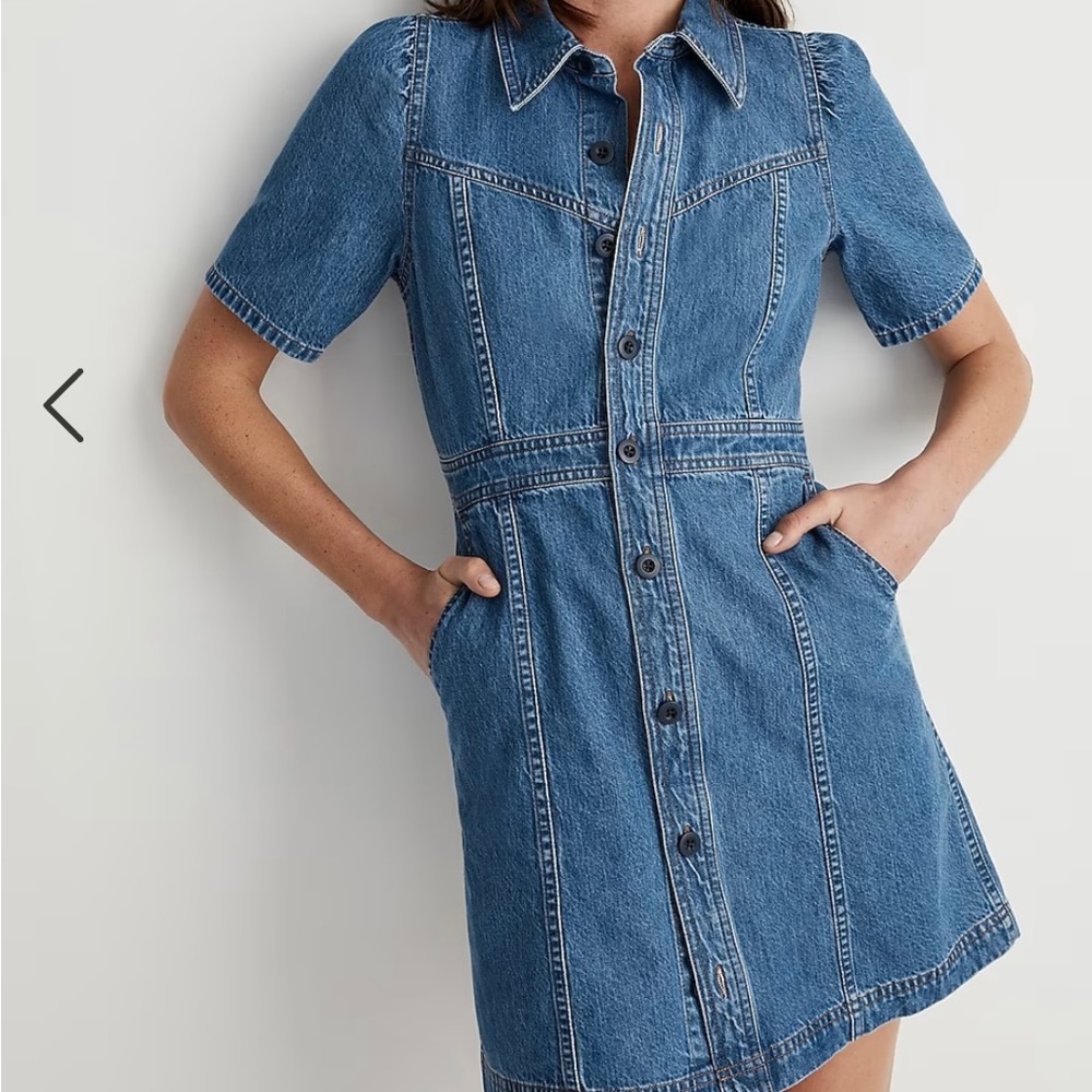 MADEWELL NWT Denim Puff-Sleeve Mini Dress in Stonehaven Wash